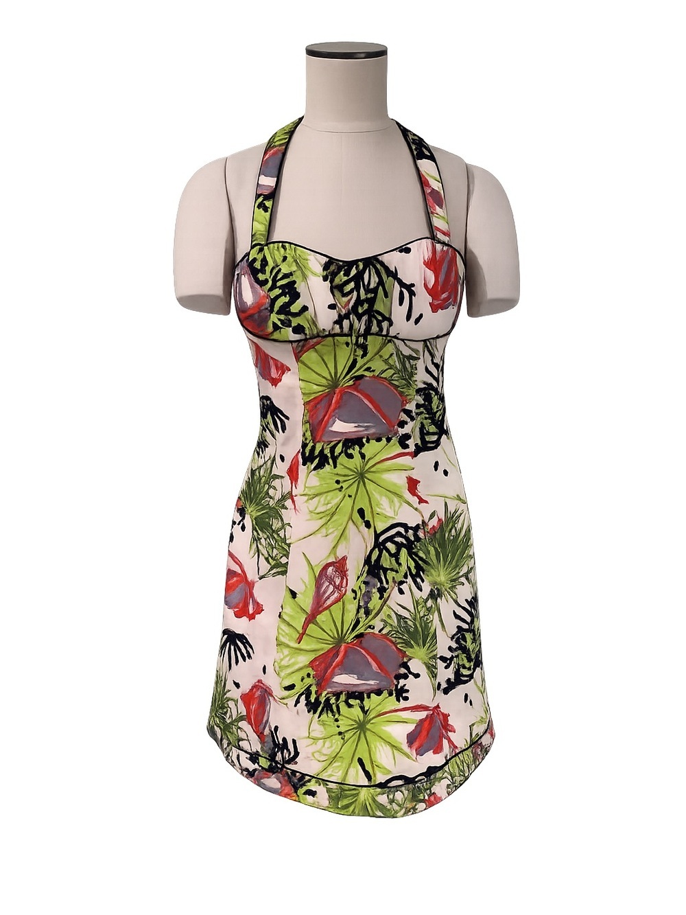 Nanette Lepore Tropical Halter Fit & Flare Dress Botanical Print Made in USA 4